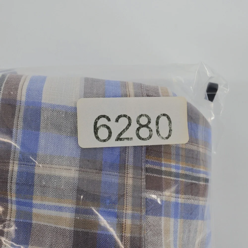Bullock & Jones 100% Linen‎ Button Up Long Sleeve Shirt Blue Brown Plaid Mens XL